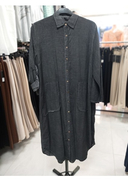 Büyük Beden Tesettüre Uygun % 100 Yıkamalı Pamuk Kumaş 120 cm Boyda Boydan Düğmeli Elbise/kap/ferace