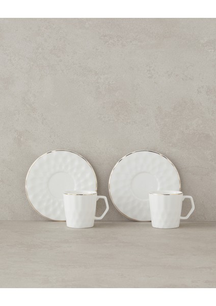 Hestia New Bone China 4 Parça 2 Kişilik Kahve Fincan Takımı Beyaz