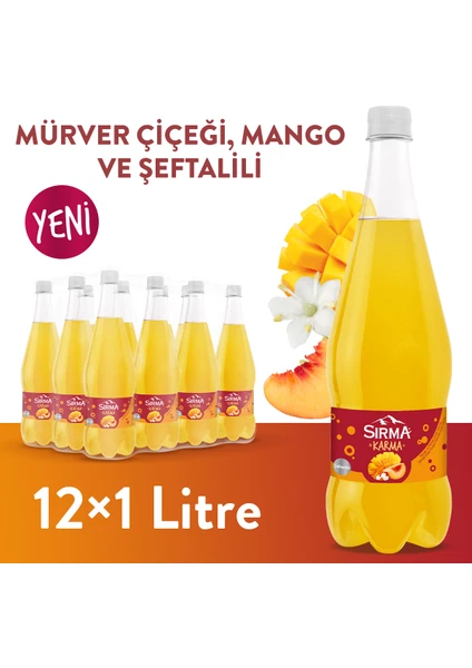 Karma Mango ve Mürver Çiçeği Aromalı Şeftalili Doğal Maden Suyu 1 L X12