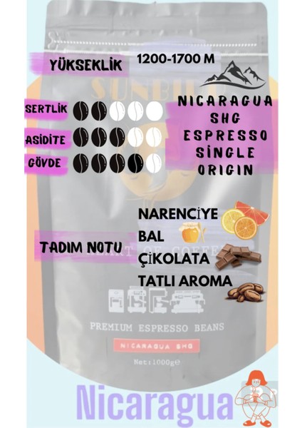Nicaragua Shg Espresso Single Origin Çekirdek Kahve 1 kg