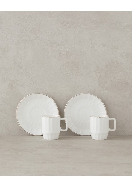 English Home Angely New Bone China 4 Parça 2 Kişilik Kahve Fincan Takımı Beyaz