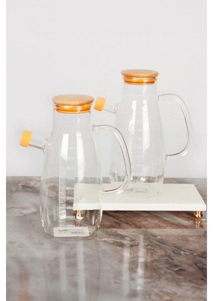 Bambu Kapaklı Vakumlu Borosilikat 2'li Set Cam Yağlık Sirkelik fiyatları