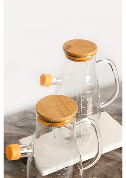 Bambu Kapaklı Vakumlu Borosilikat 2'li Set Cam Yağlık Sirkelik modelleri