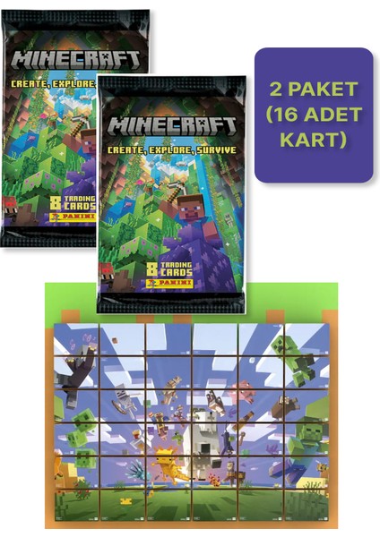 Panini Minecraft Create Explore Survive Trading Card - Minecraft Kartı + 2 Paket ( 16 Kart )