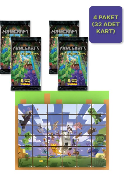 Panini Minecraft Create Explore Survive Trading Card - Minecraft Kartı + 4 Paket ( 32 Kart )