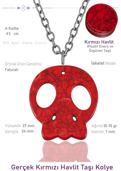 Sertifikalı Gümüş Model Kırmızı Havlit Taşı Kolye