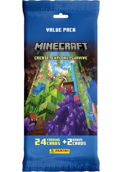 Panini Minecraft Create Explore Survive Trading Card - Fat Pack Kartı + 4 Paket ( 104 Kart )