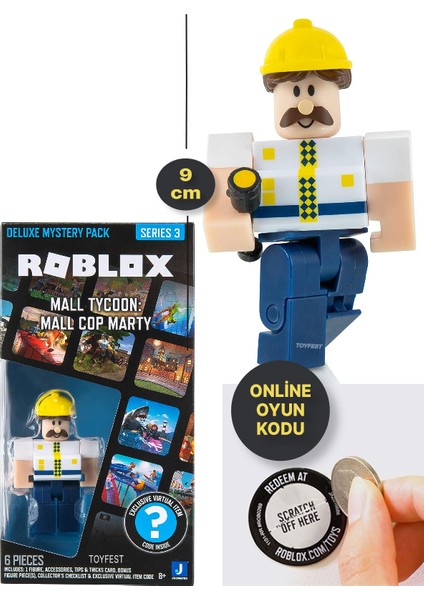 Roblox Deluxe Mystery Pack Seri 3 Mall Tycoon : Mall Cop Marty Figür - 9 cm Online Oyun Kodlu