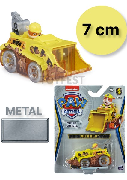 Paw Patrol Die Cast Model Koleksiyonluk Metal Araçlar - Rubble - 7 cm