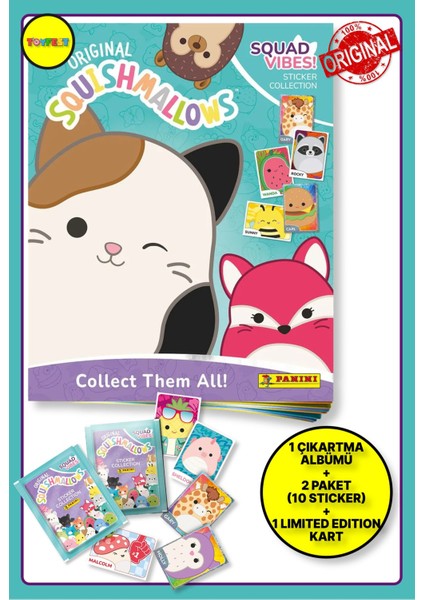 Panini Squishmallows Sticker Çıkartma Albüm Dergisi + 2 Paket (10 Adet Sticker)+ 1 Adet Limited Kart