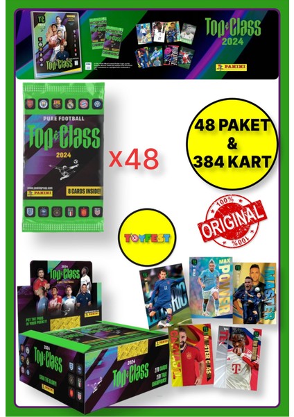 Panini Fifa Top Class 2024 Koleksiyonluk Futbolcu Kartları + 48 Paket (384 Adet Kart)