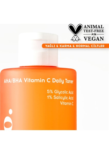 AHA BHA C Vitamini Tonik | Gözenek Sıkılaştırıcı | Glikolik Asit Salisilik Asit | Tüm Cilt Tipleri