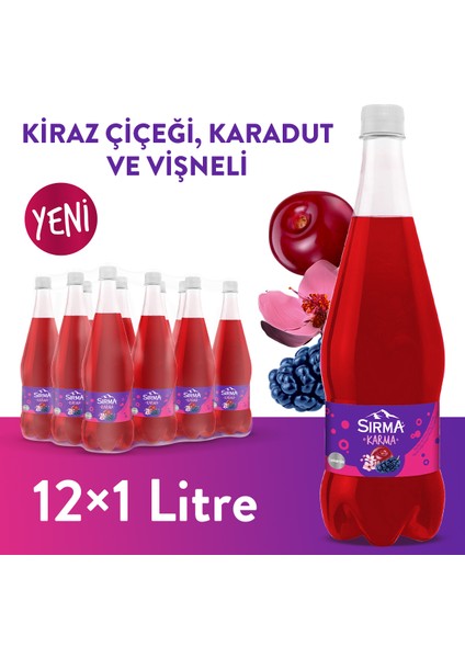 Karma Karadut ve Kiraz Çiçeği Aromalı Vişneli Doğal Maden Suyu 1 L X12