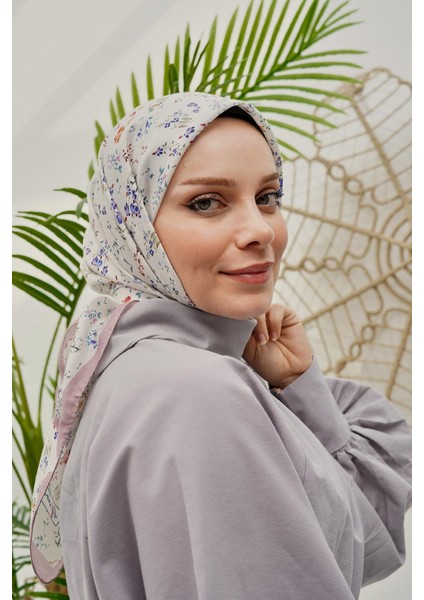 Çiçek Desen Açık Pembe Soft Pamuk Eşarp