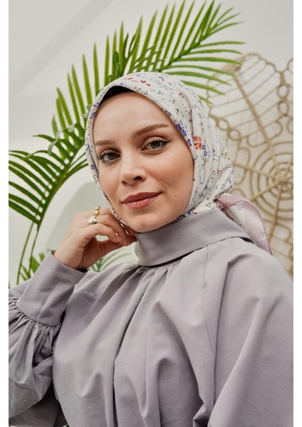 Çiçek Desen Açık Pembe Soft Pamuk Eşarp