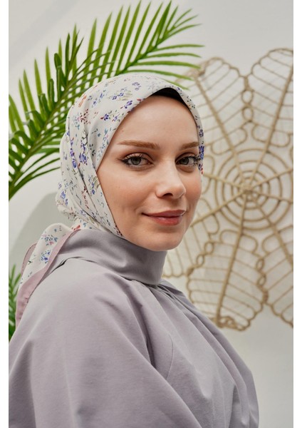 Çiçek Desen Açık Pembe Soft Pamuk Eşarp