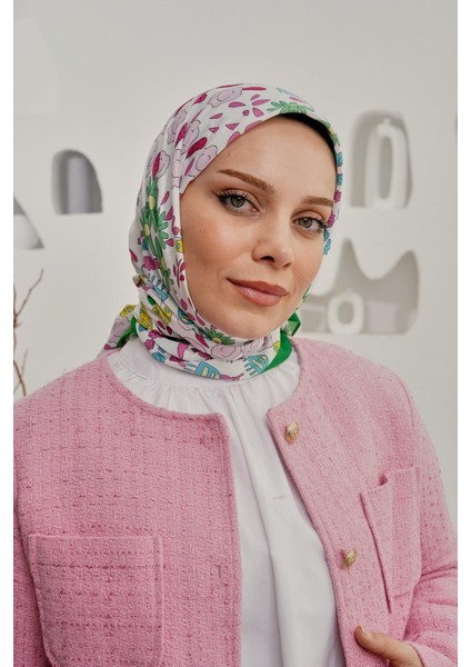 Çiçek Desen Yeşil Soft Pamuk Eşarp