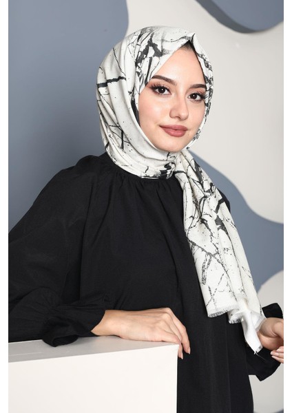 Mermer Desen Beyaz Pamuk Şal