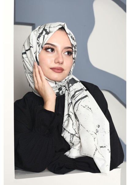 Mermer Desen Beyaz Pamuk Şal