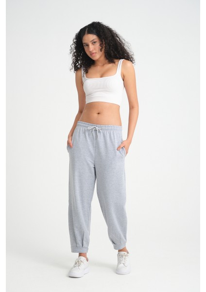 Kadın Beli Lastikli Paça Detaylı Düz Basic Eşofman Altı