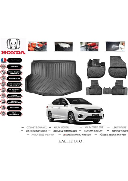 Kalite Oto Honda City 2024 Model 3D Bagaj Havuzu+3d Havuzlu Paspas Seti Tam Uyumlu