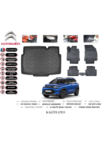 Kalite Oto Citroen C3 Aircross 2023 Model 3D Bagaj Havuzu+3d Havuzlu Paspas Seti Tam Uyumlu