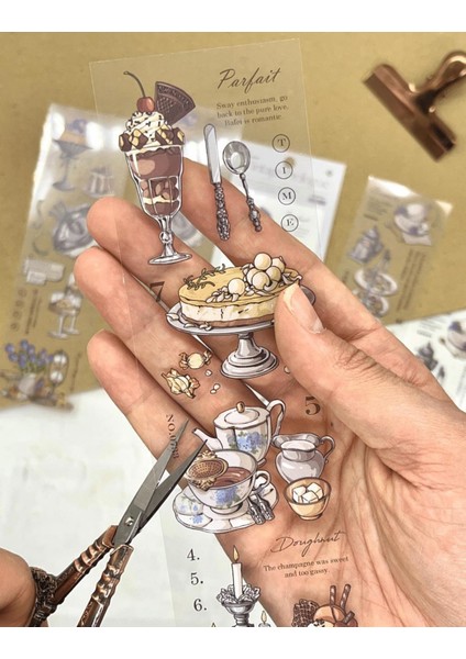Vintage Prologue Tatlılar Temalı 6 Yaprak Şeffaf Pet Sticker Çıkartma bullet Journal fırsatları