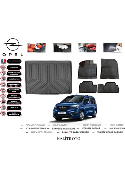 Opel Combo 2023 Model 3D Bagaj Havuzu+3d Havuzlu Paspas Seti Tam Uyumlu