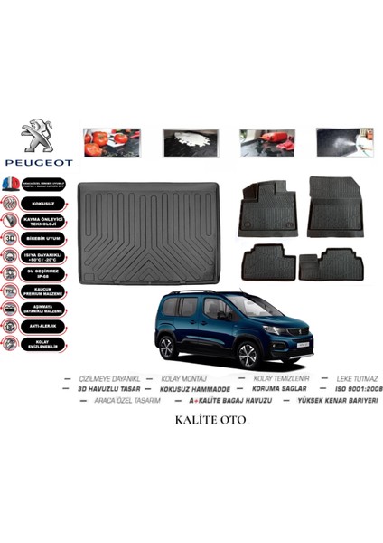 Peugeot Rifter 2024 Model 3D Bagaj Havuzu+3d Havuzlu Paspas Seti Tam Uyumlu