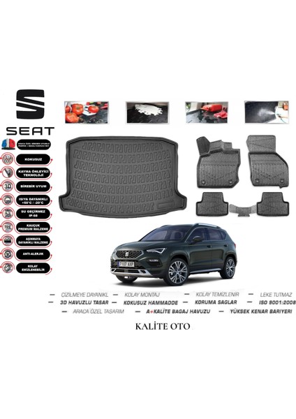 Seat Ateca 2021 Model 3D Bagaj Havuzu+3d Havuzlu Paspas Seti Tam Uyumlu