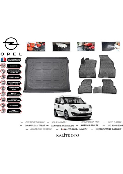 Opel Combo 2018 Model 3D Bagaj Havuzu+3d Havuzlu Paspas Seti Tam Uyumlu