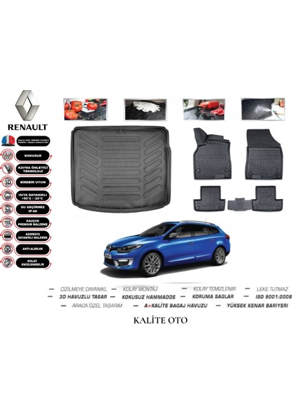 Renault Megane 3 Sporttourer 2014 Model 3D Bagaj Havuzu+3d Havuzlu Paspas Seti Tam Uyumlu
