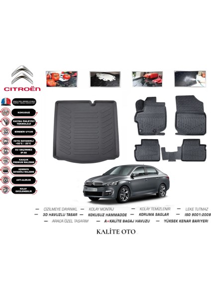 Citroen C-Elysee 2013 Model 3D Bagaj Havuzu+3d Pro Serisi Havuzlu Paspas Seti Tam Uyumlu