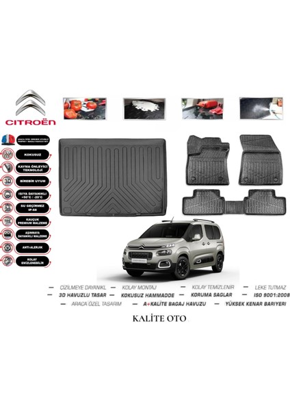 Kalite Oto Citroen Berlingo 2024 Model 3D Bagaj Havuzu+3d Pro Serisi Havuzlu Paspas Seti Tam Uyumlu