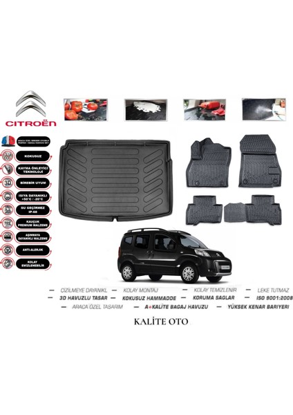 Citroen Nemo Combi 2010 Model 3D Bagaj Havuzu+3d Pro Serisi Havuzlu Paspas Seti Tam Uyumlu