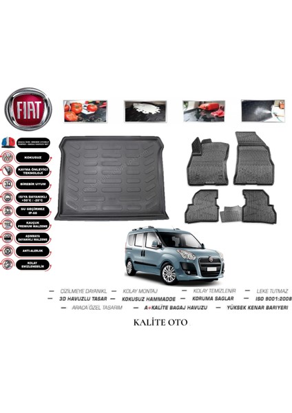 Fiat Doblo 2022 Model 3D Bagaj Havuzu+3d Pro Serisi Havuzlu Paspas Seti Tam Uyumlu