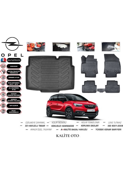 Opel Crossland 2017 Model 3D Bagaj Havuzu+3d Pro Serisi Havuzlu Paspas Seti Tam Uyumlu