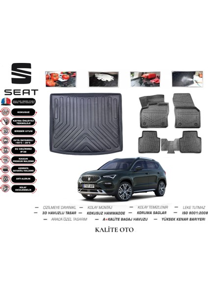 Seat Tarraco 5 Koltuk 2021 Model Bagaj Havuzu+3d Pro Serisi Havuzlu Paspas Seti Tam Uyumlu