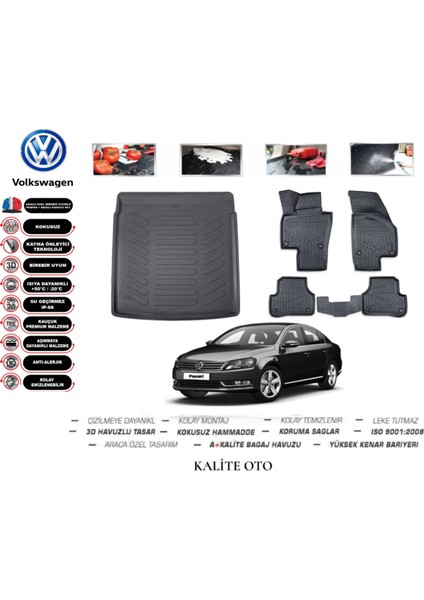 Volkswagen Passat B7 2012 Model 3D Bagaj Havuzu+3d Pro Serisi Havuzlu Paspas Seti Tam Uyumlu