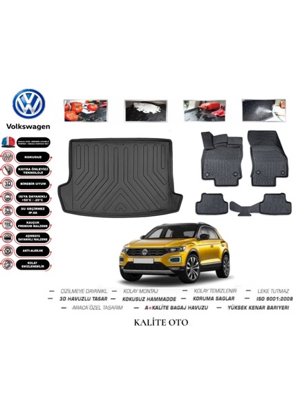 Volkswagen T-Roc 2024 Model 3D Bagaj Havuzu+3d Pro Serisi Havuzlu Paspas Seti Tam Uyumlu