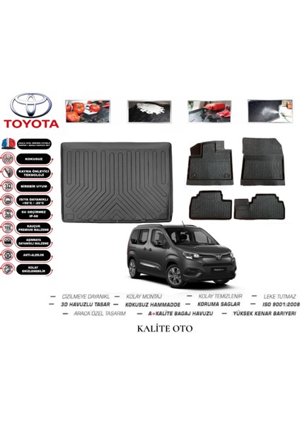 Toyota Proace City 2024 Model 3D Bagaj Havuzu+3d Pro Serisi Havuzlu Paspas Seti Tam Uyumlu