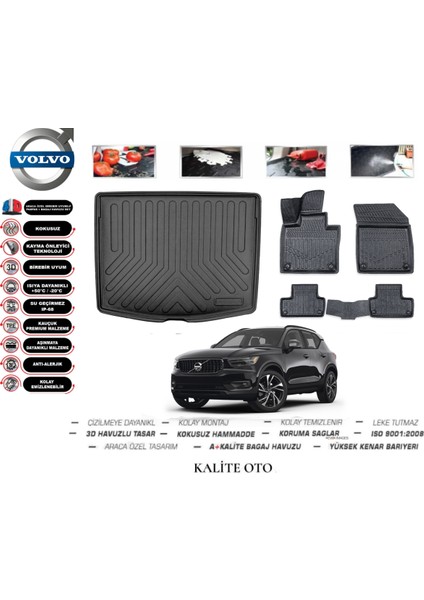 Volvo XC40 2019 Model 3D Bagaj Havuzu+3d Pro Serisi Havuzlu Paspas Seti Tam Uyumlu
