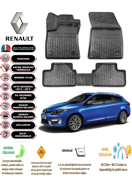 Renault Megane 3 Spourttourer 2009 Model 4d Araca Özell Havuzlu Kokusuz Paspas Takımı