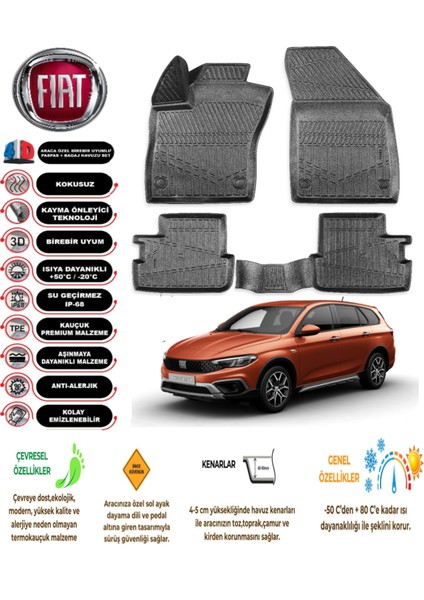 Fiat Egea Cross Vagon 2023 Model 4d Araca Özell Havuzlu Kokusuz Paspas Takımı