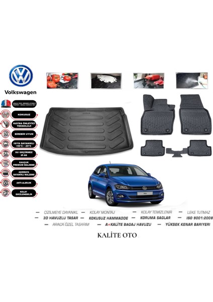 Volkswagen Polo 2020 Model Bagaj Havuzu+3d Pro Serisi Havuzlu Paspas Seti Tam Uyumlu