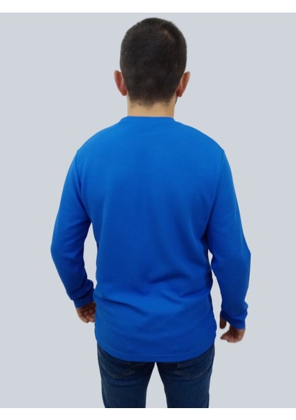 Erkek Waffle Uzun Kol Saks Mavisi Sweatshirt