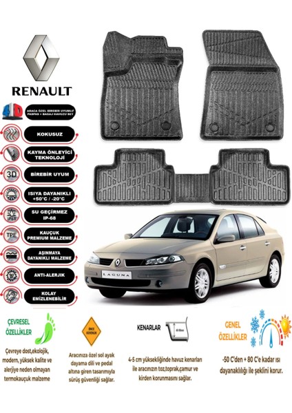 Renault Laguna 2 2006 Model 4d Araca Özell Havuzlu Kokusuz Paspas Takımı
