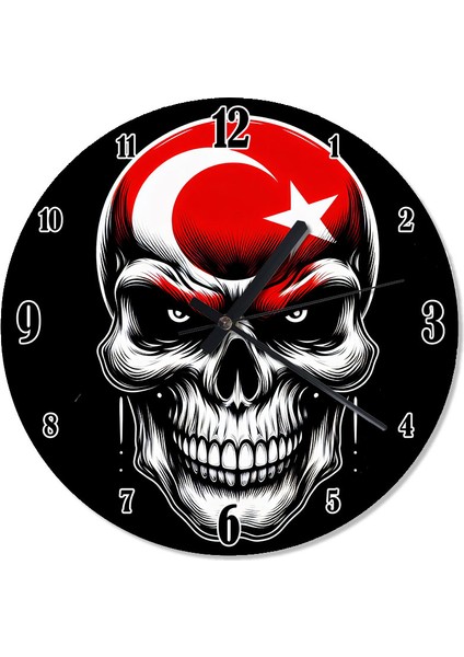 Türk Bayraklı Kurukafa Şekilli Duvar Saati
