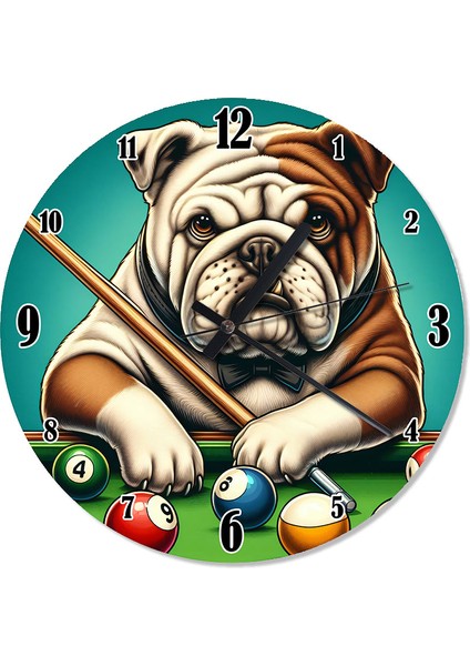 Bilardo Oynayan Köpek Akarlı Duvar Saati