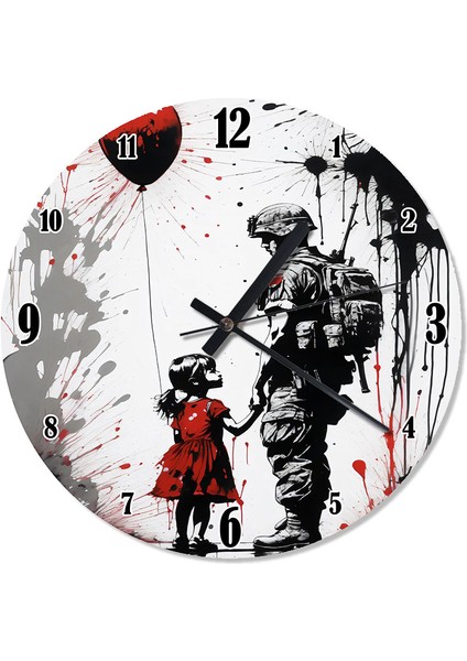 Balonlu Çocuk ve Asker Mutafak Tipi Duvar Saati Duvar Saati